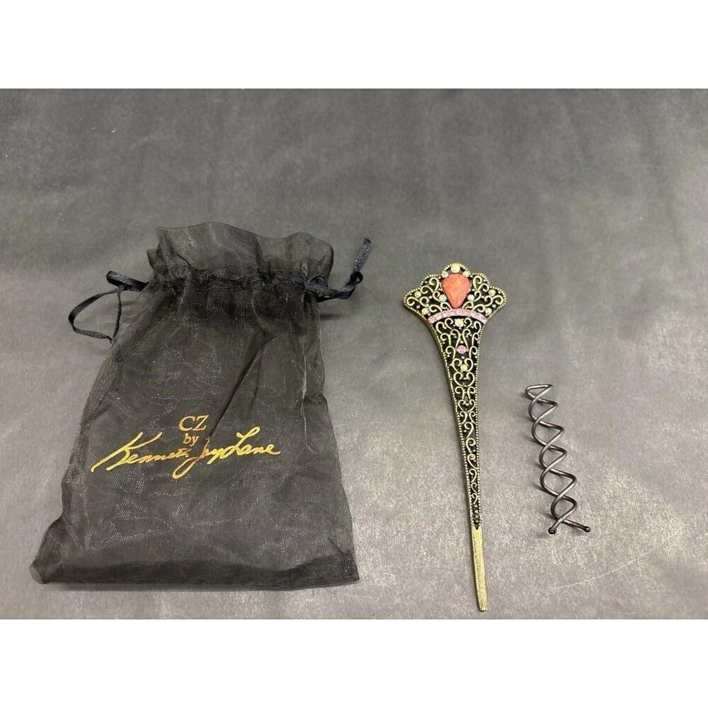 Vintage Art Deco Brass Toned Jeweled Rhinestone Hair Stick Pin Up Do Accessory